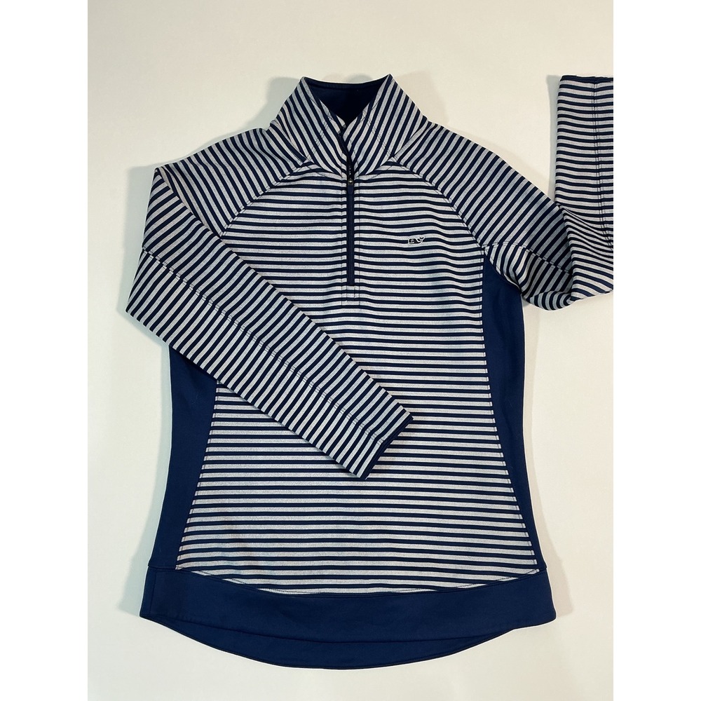 Vineyard Vines Striped Performance Women's 1/4 Zip Pullover Blue White Size XS